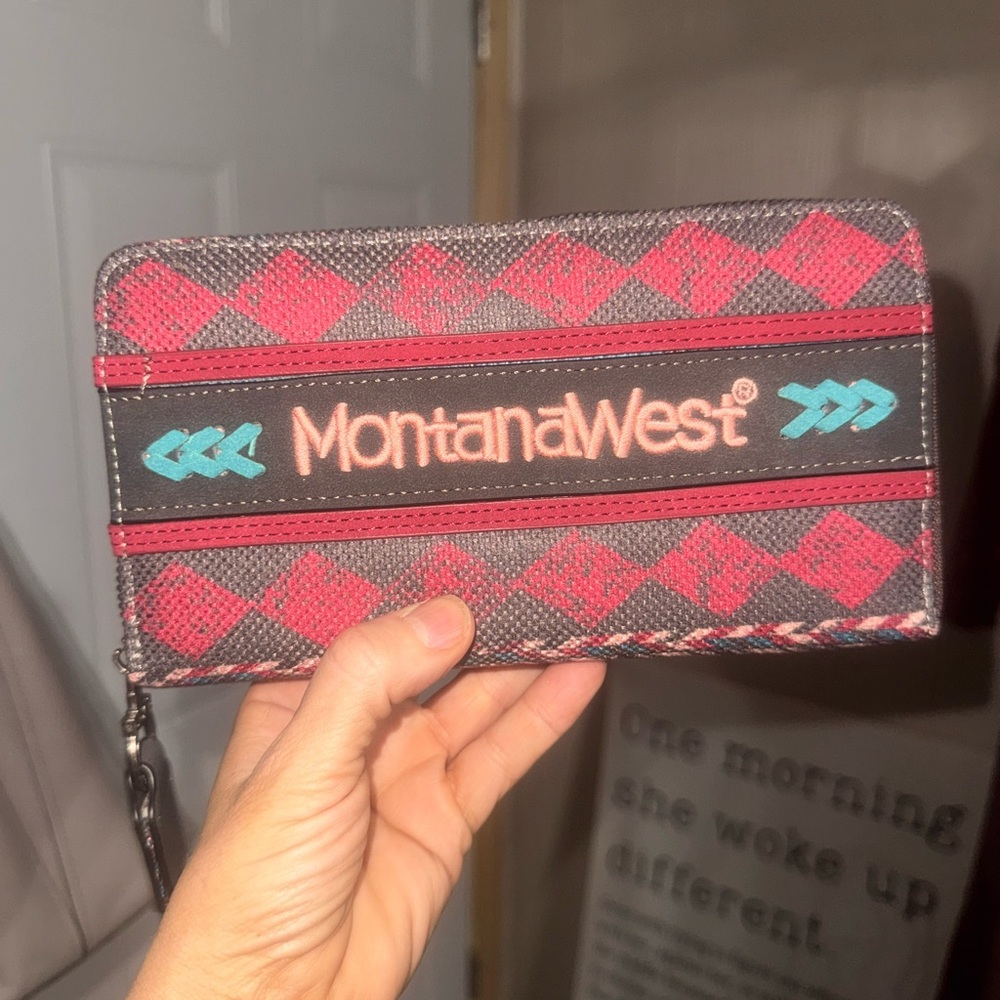 Montana West Red and Black Checkered Wallet with Turquoise Accents